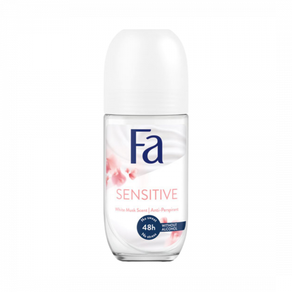 Fa Women Sensitive Weisser Moschus-Duft, 48h Deo Roll-on, Anti-Transpirant/Anti-Perspirant, 50ml